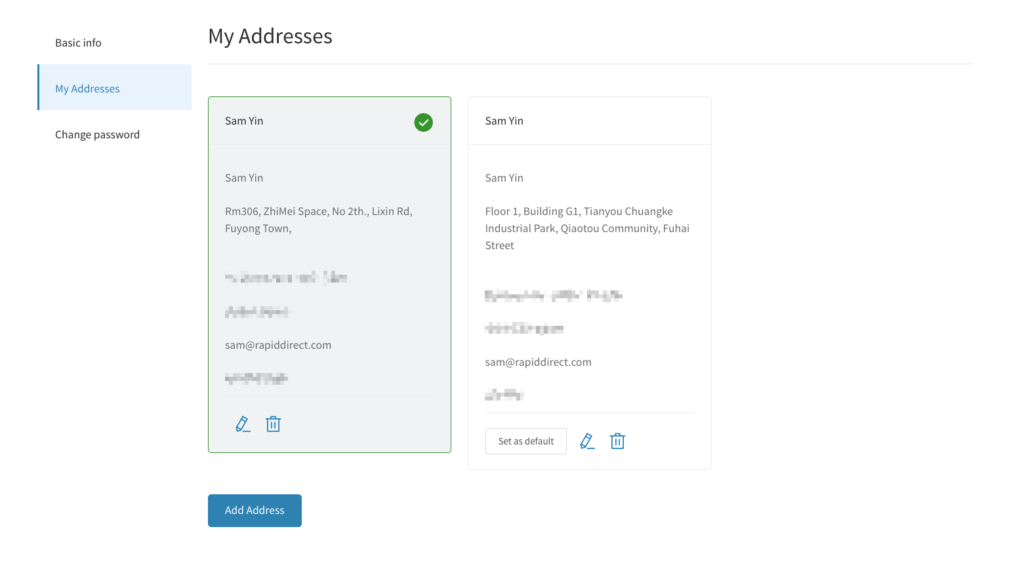 manage address - screenshot