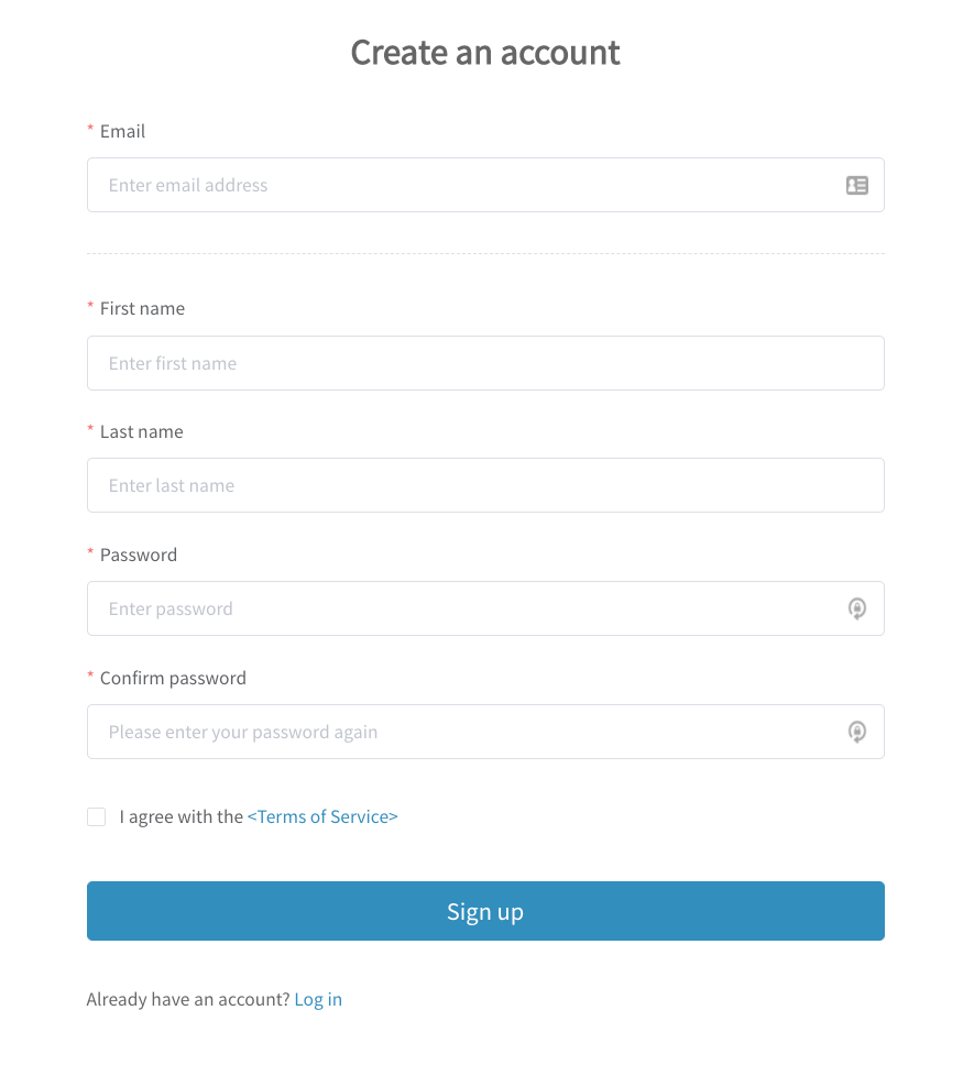 create an account - screenshot